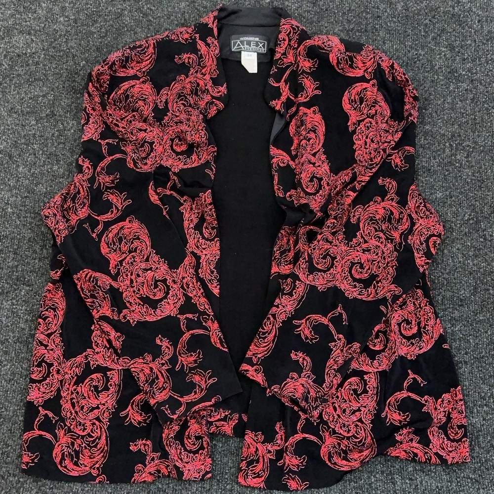Alex Evenings Outfit Womens Plus 3X Black Red Velvet 2 Piece Jacket Tank Set
